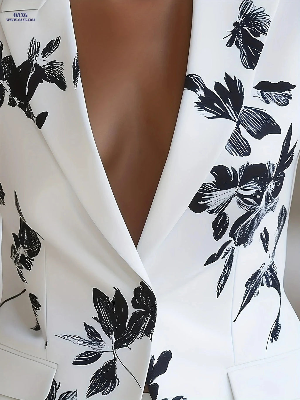 Elegant Lightweight Women's Blazer - Floral Pattern, Long Sleeve   OAXG Black And White Color / S