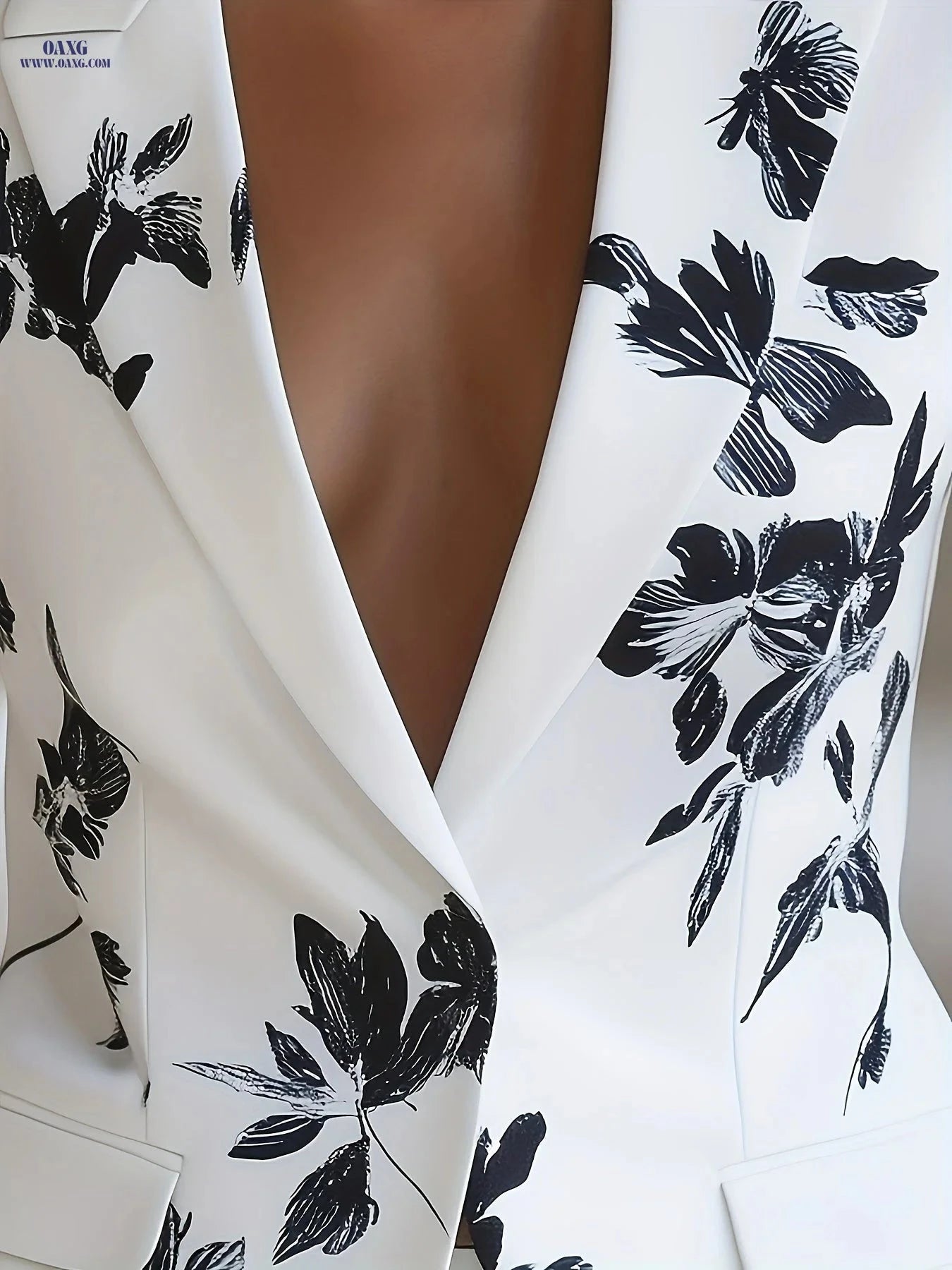 Elegant Lightweight Women's Blazer - Floral Pattern, Long Sleeve   OAXG Black And White Color / S