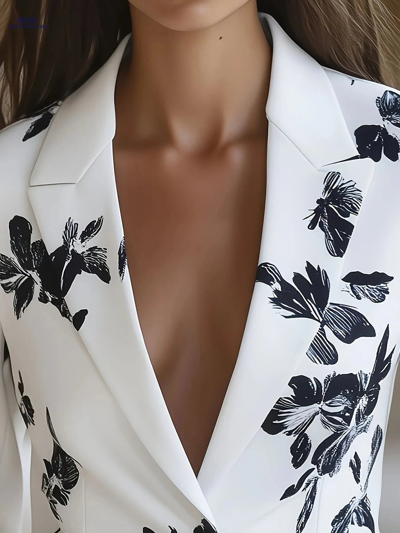 Elegant Lightweight Women's Blazer - Floral Pattern, Long Sleeve   OAXG Black And White Color / S