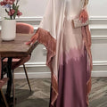 Elegant Long Batwing Sleeve Arab Dress - Ombre Gradient & Tassel Details   OAXG 