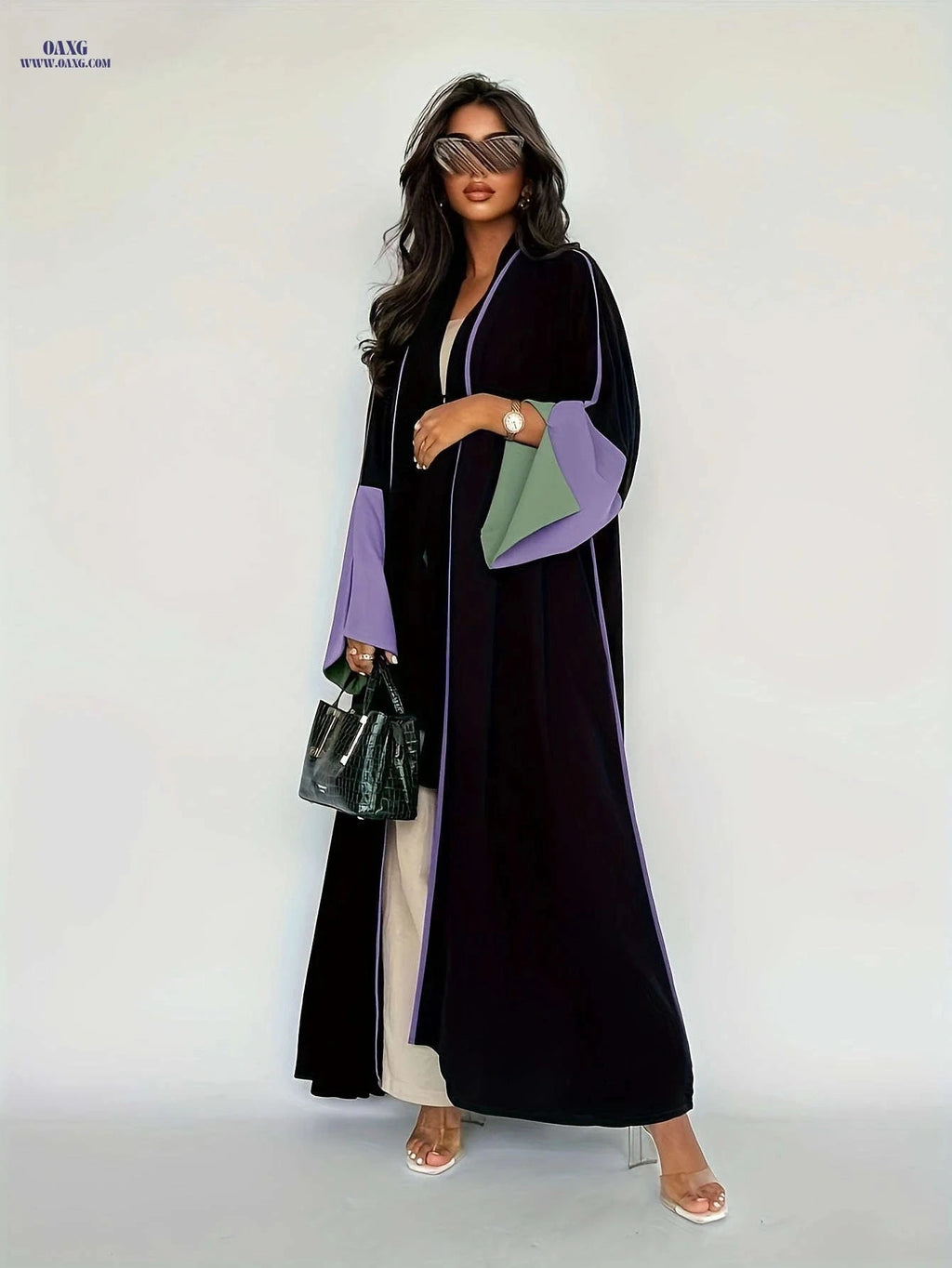 Elegant Long Cardigan Dress - Stylish Large Sleeves for Ramadan   OAXG Deep Red / S