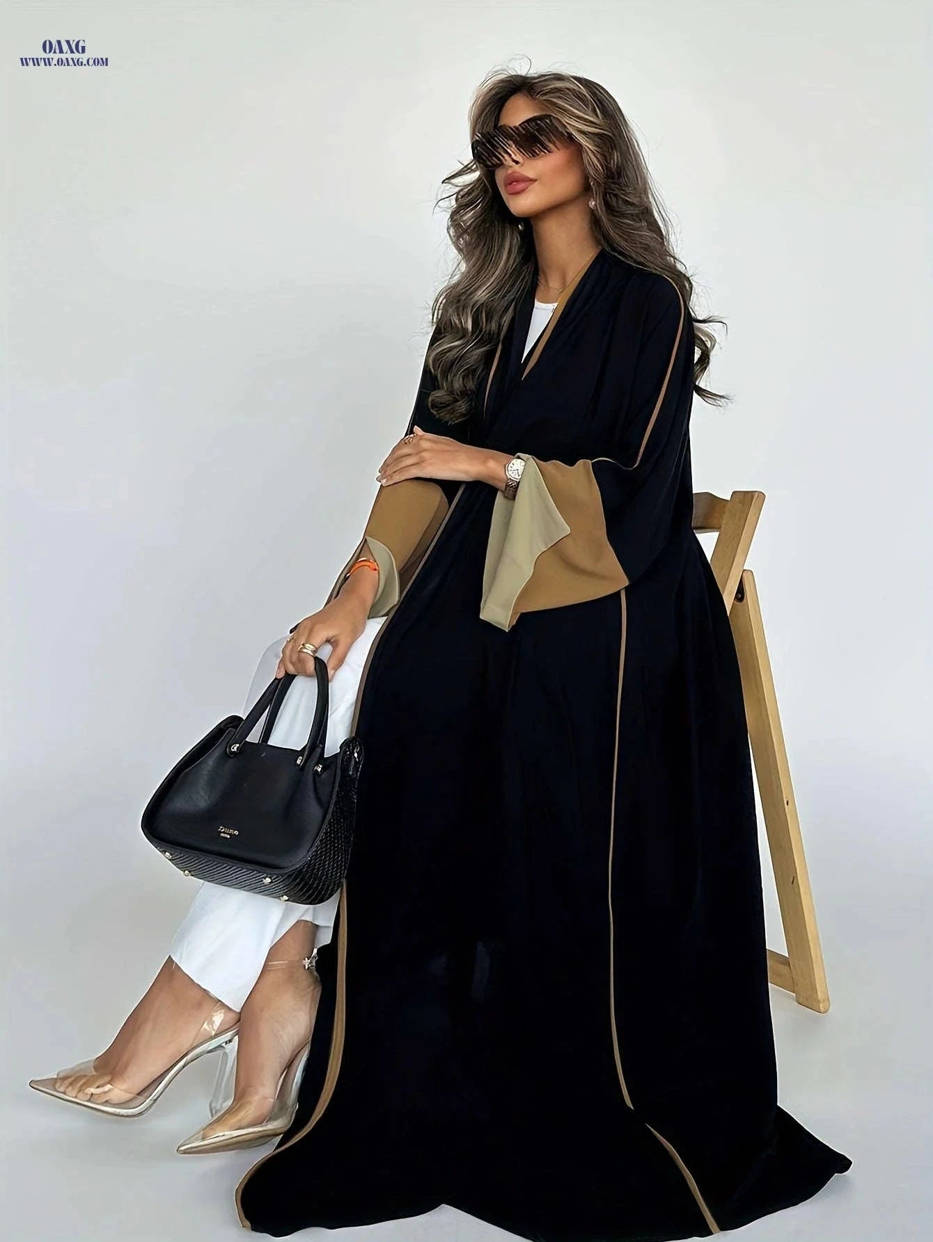 Elegant Long Cardigan Dress - Stylish Large Sleeves for Ramadan   OAXG Deep Red / S