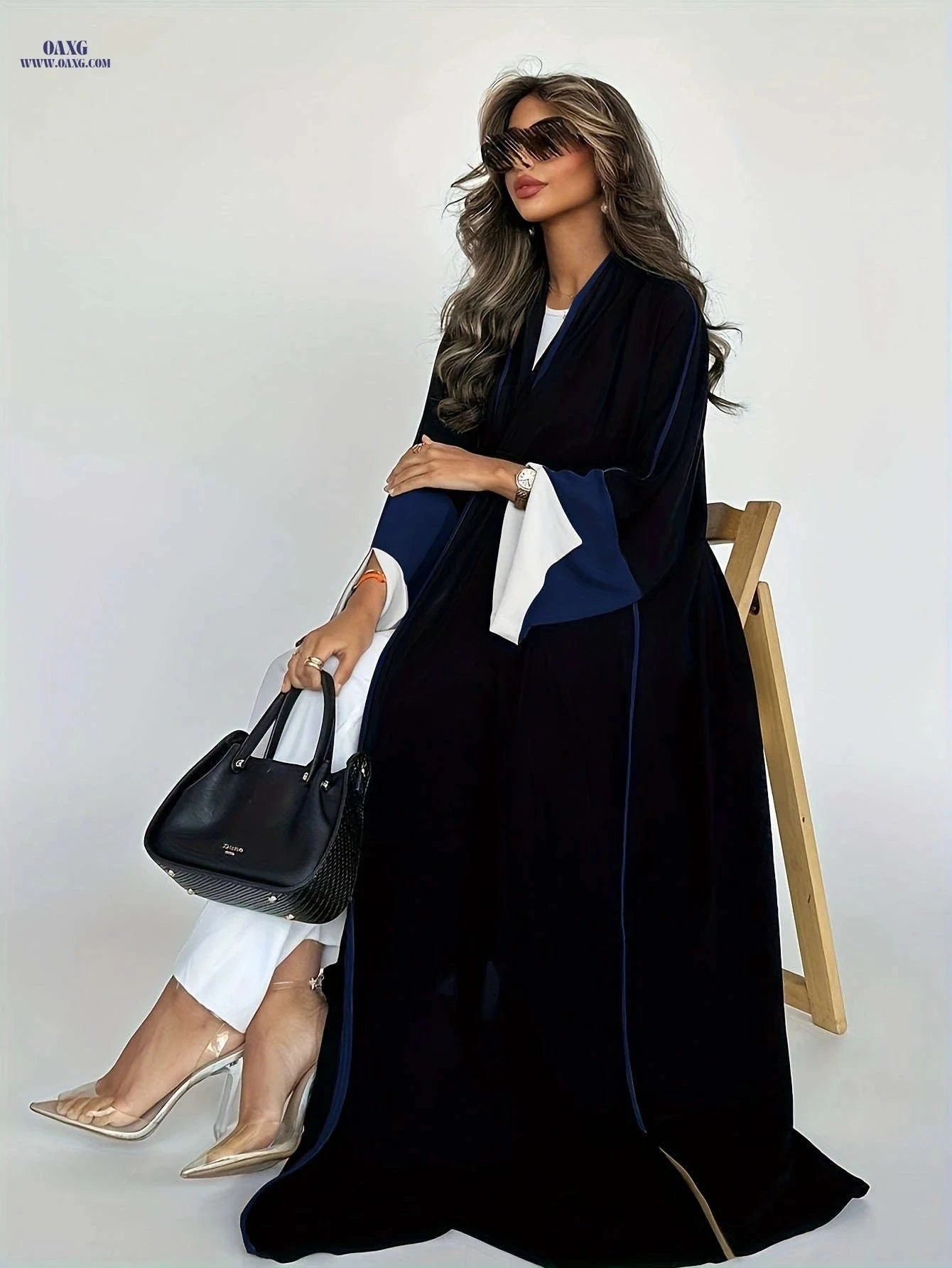 Elegant Long Cardigan Dress - Stylish Large Sleeves for Ramadan   OAXG Deep Red / S