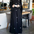 Elegant Long Ramadan Dress with Bow Embroidery - Casual Abaya   OAXG Black / S