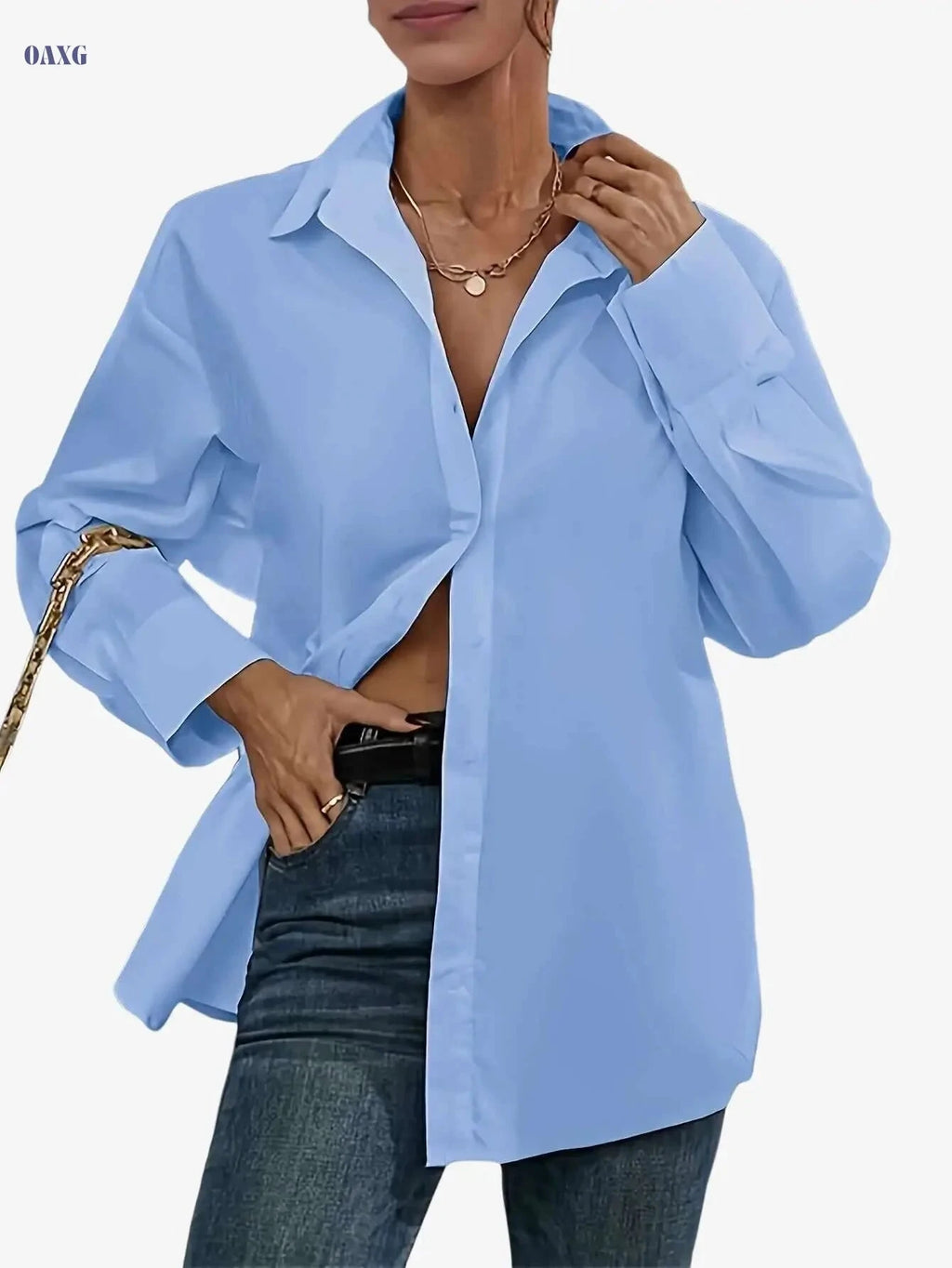 Elegant Long Sleeve Backless Tie-Back Shirt - Solid Color Polyester   OAXG White / S
