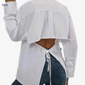 Elegant Long Sleeve Backless Tie-Back Shirt - Solid Color Polyester   OAXG White / S