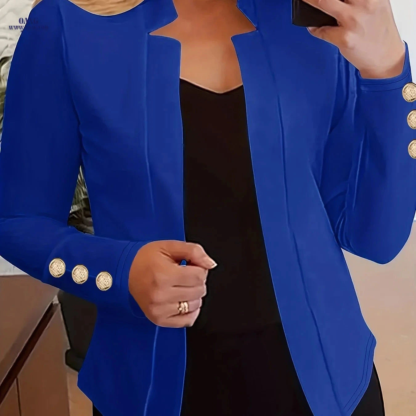 Elegant Long Sleeve Blazer - Solid Open Front for Office Wear   OAXG 