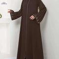 Elegant Long-Sleeve Brown Dress for Women - Rhinestone Accents Abaya   OAXG 