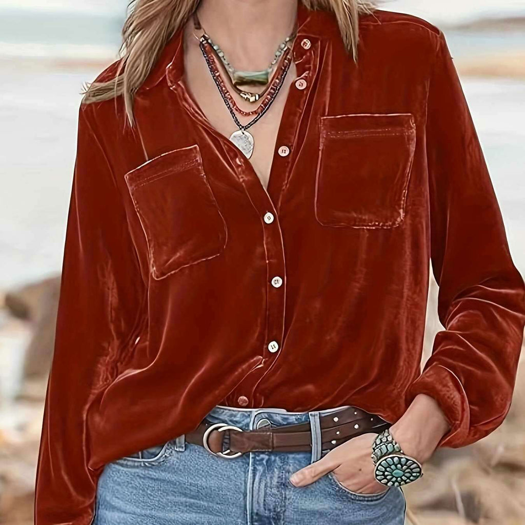 Elegant Long Sleeve Button-Up Blouse - Stylish Stand Collar Top   OAXG 