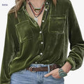 Elegant Long Sleeve Button-Up Blouse - Stylish Stand Collar Top   OAXG Army Green / S
