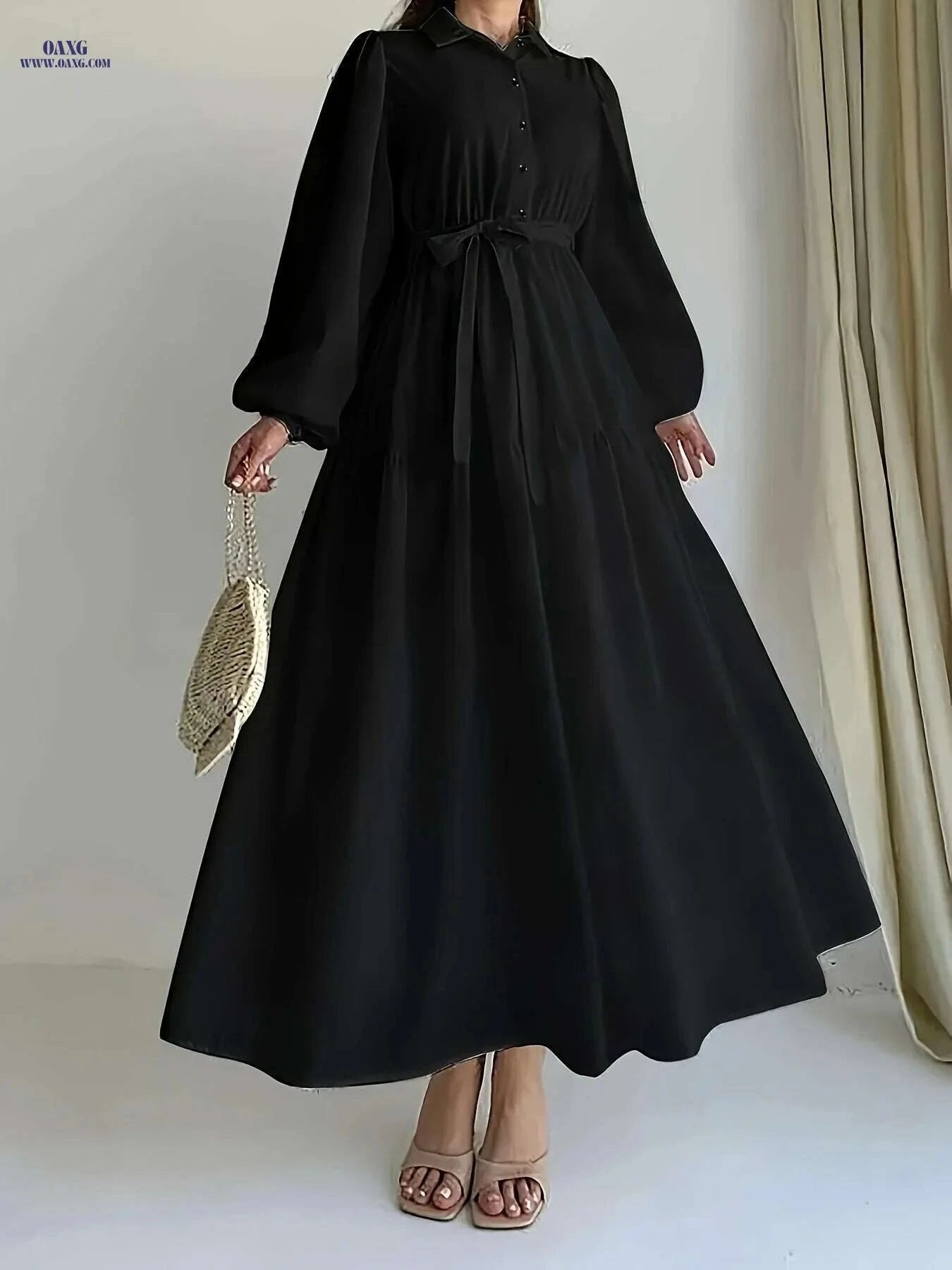Elegant Long Sleeve Printed Dress - All-Season Women's Fashion   OAXG Blue / XS