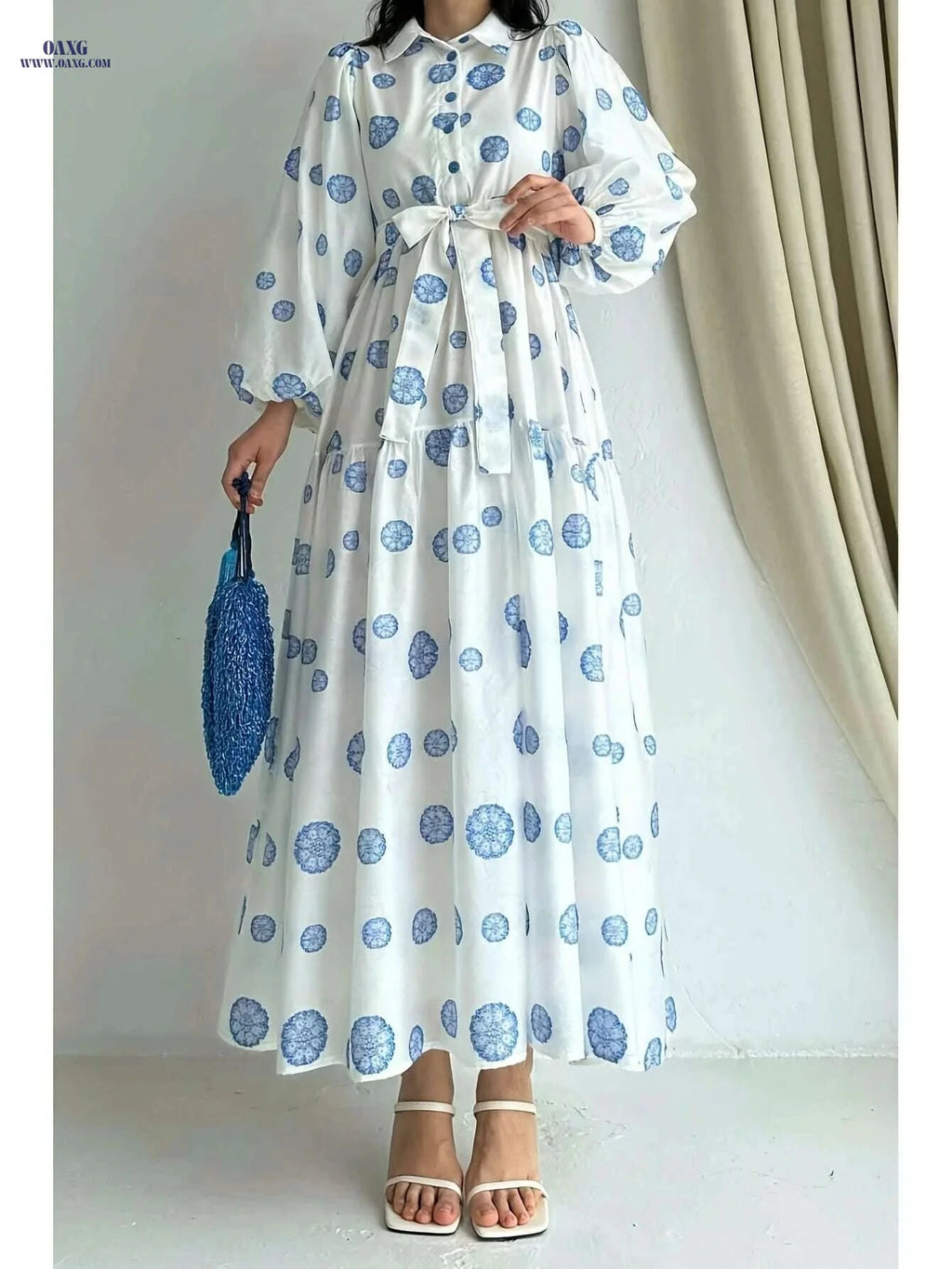 Elegant Long Sleeve Printed Dress - All-Season Women's Fashion   OAXG 