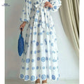 Elegant Long Sleeve Printed Dress - All-Season Women's Fashion   OAXG 