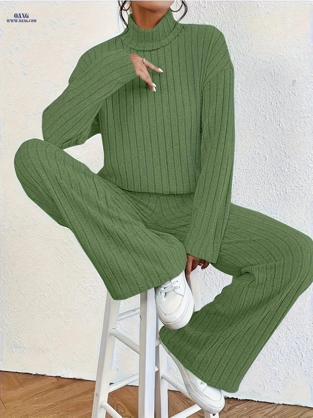 Elegant Long Sleeve Wide Leg Pant Set - Fall/Winter Fashion   OAXG 