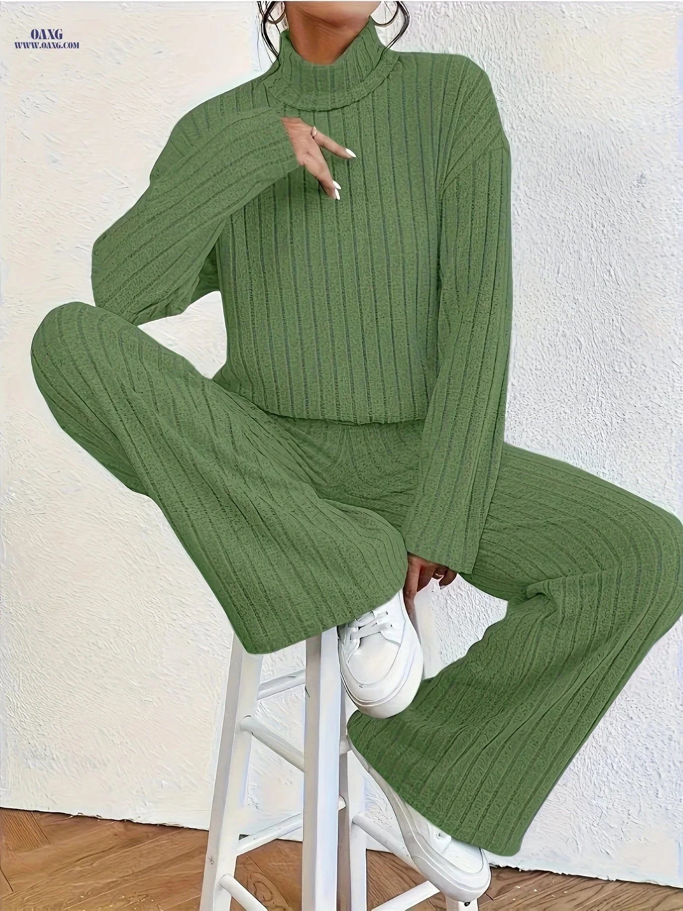 Elegant Long Sleeve Wide Leg Pant Set - Fall/Winter Fashion   OAXG 