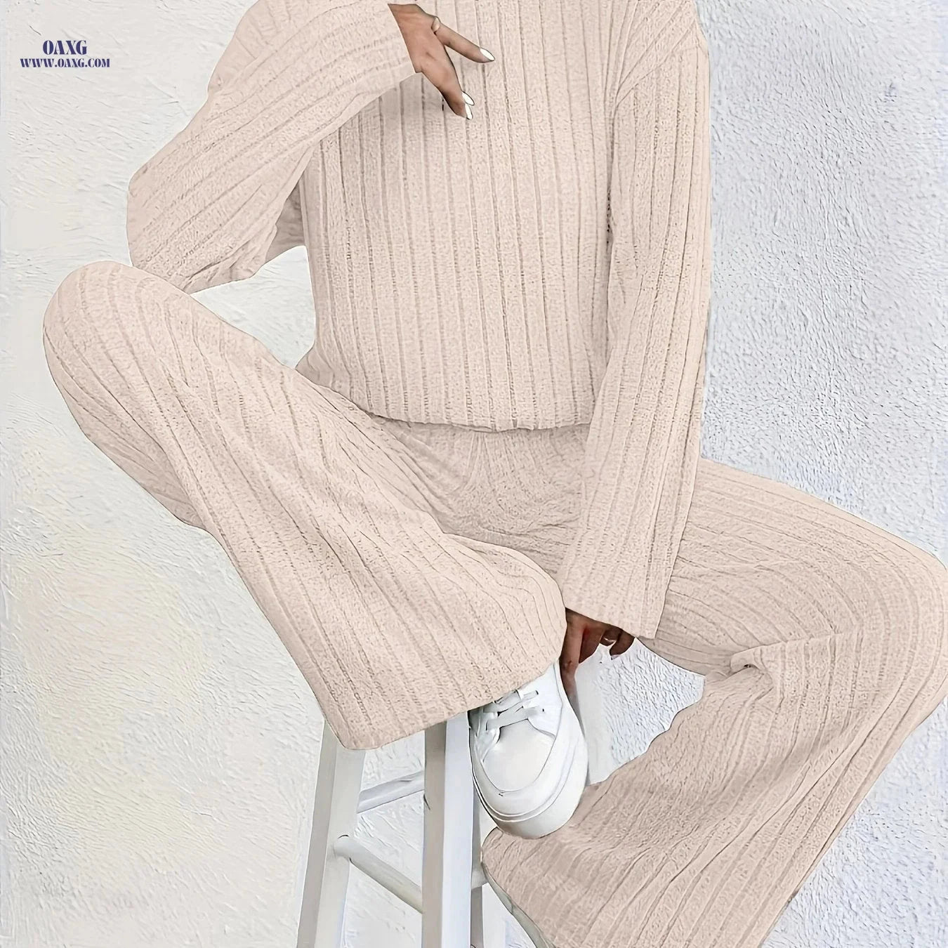 Elegant Long Sleeve Wide Leg Pant Set - Fall/Winter Fashion   OAXG 
