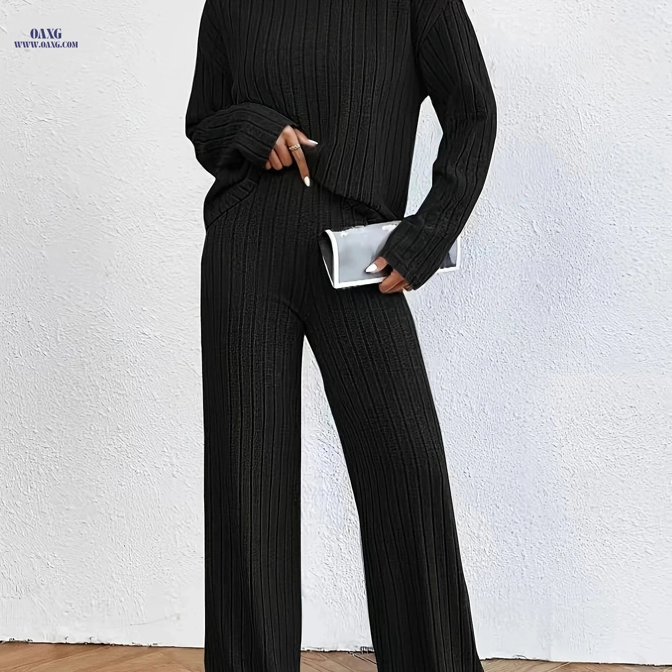 Elegant Long Sleeve Wide Leg Pant Set - Fall/Winter Fashion   OAXG 
