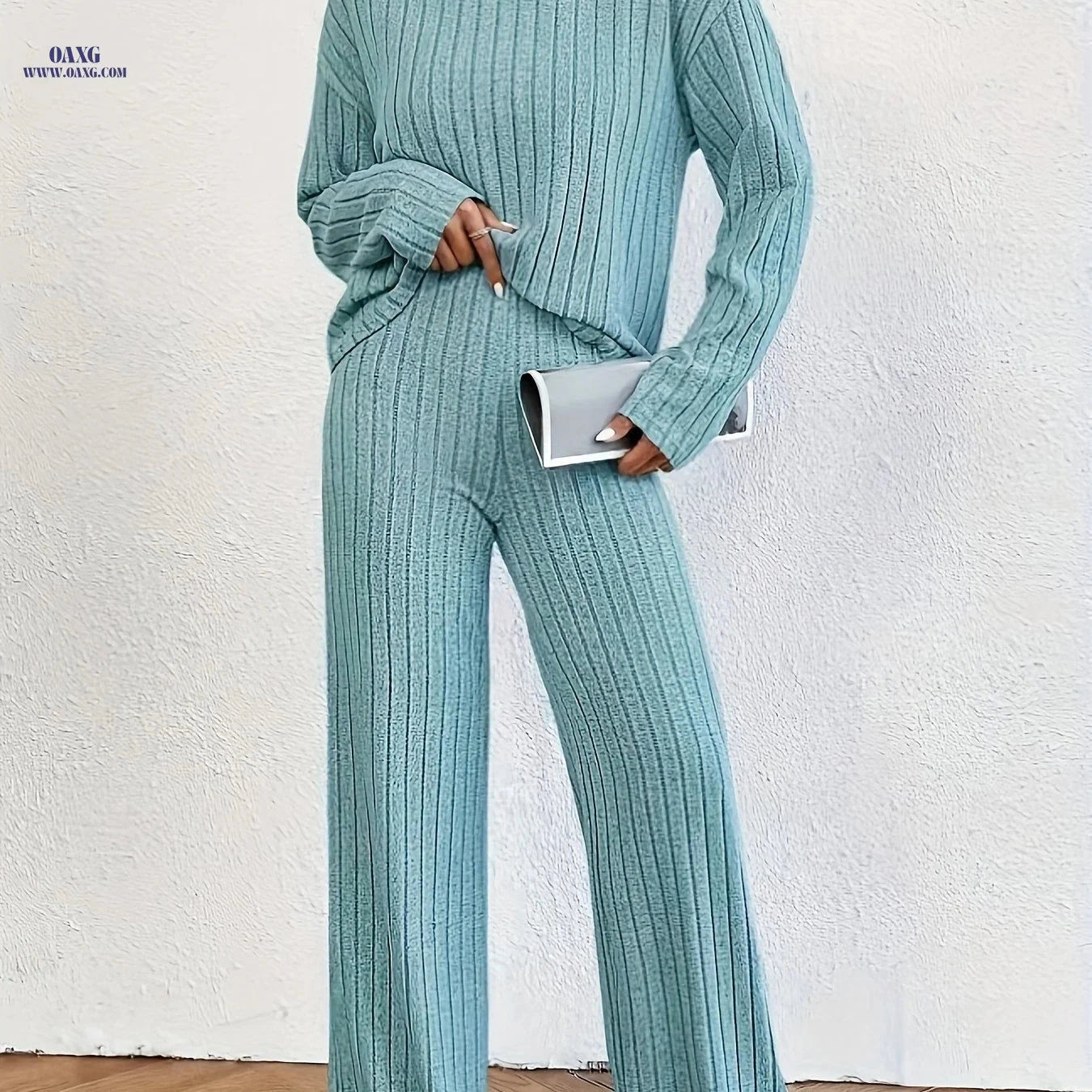 Elegant Long Sleeve Wide Leg Pant Set - Fall/Winter Fashion   OAXG Grey / S