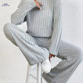 Elegant Long Sleeve Wide Leg Pant Set - Fall/Winter Fashion   OAXG Grey / S