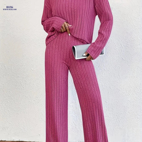 Elegant Long Sleeve Wide Leg Pant Set - Fall/Winter Fashion   OAXG Grey / S