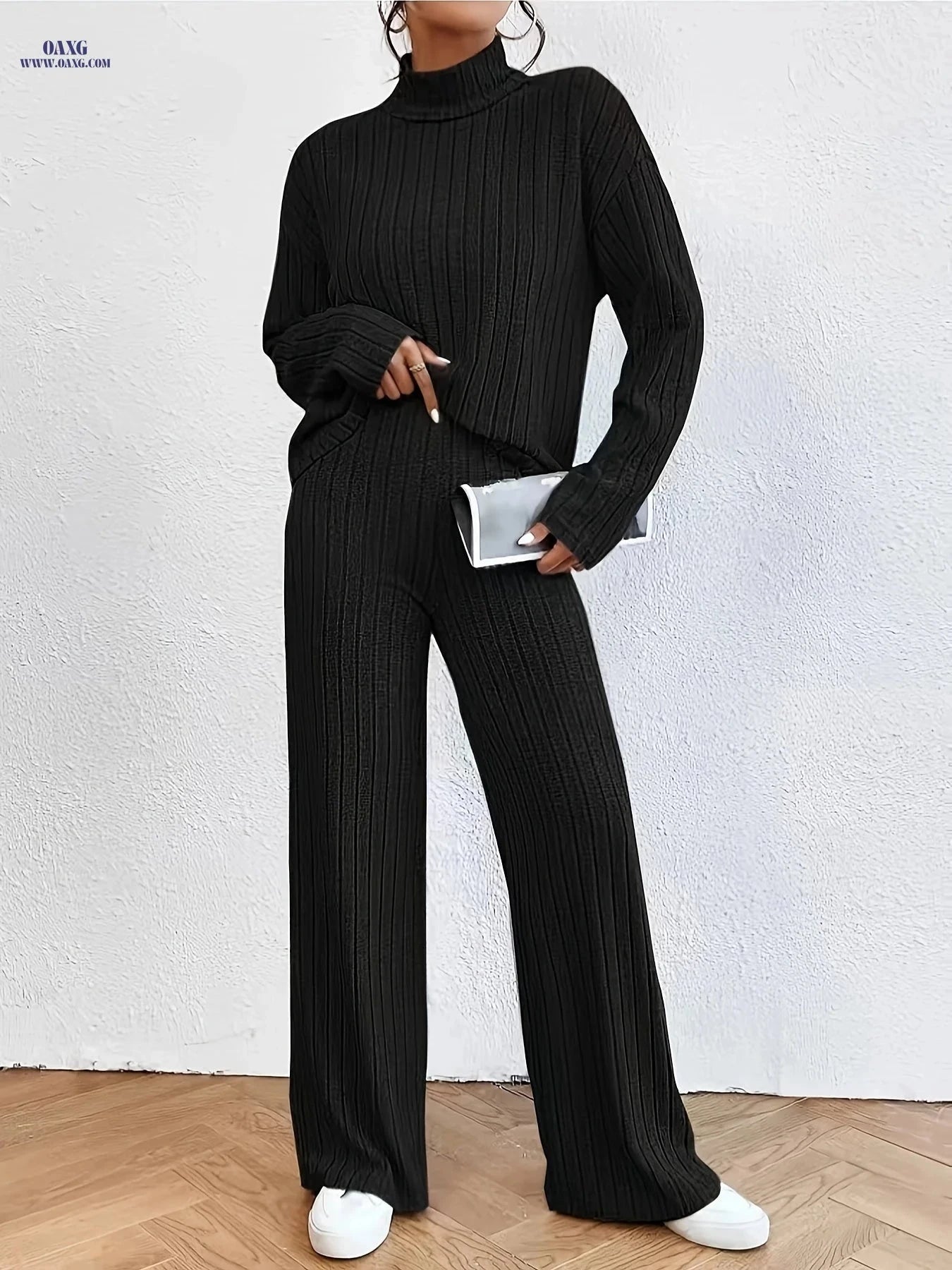 Elegant Long Sleeve Wide Leg Pant Set - Fall/Winter Fashion   OAXG 