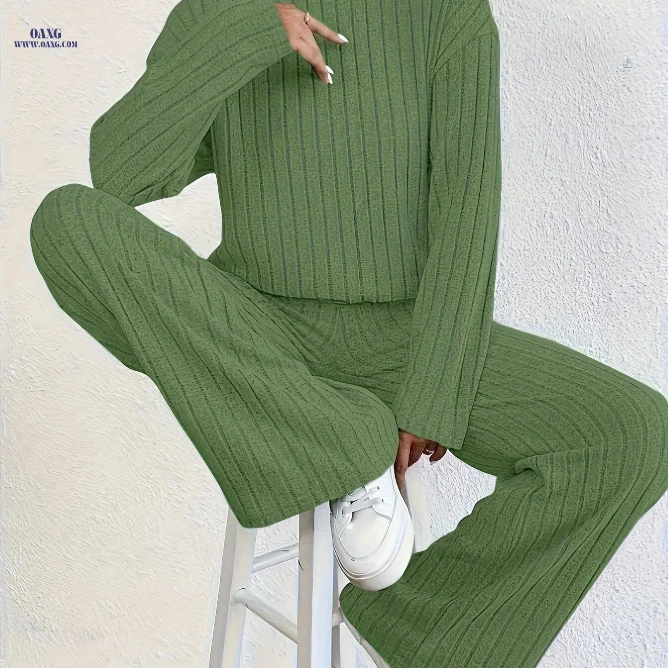 Elegant Long Sleeve Wide Leg Pant Set - Fall/Winter Fashion   OAXG 