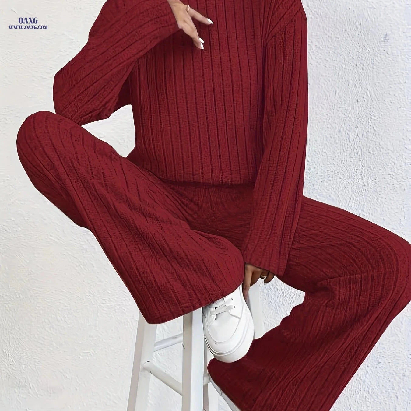 Elegant Long Sleeve Wide Leg Pant Set - Fall/Winter Fashion   OAXG 