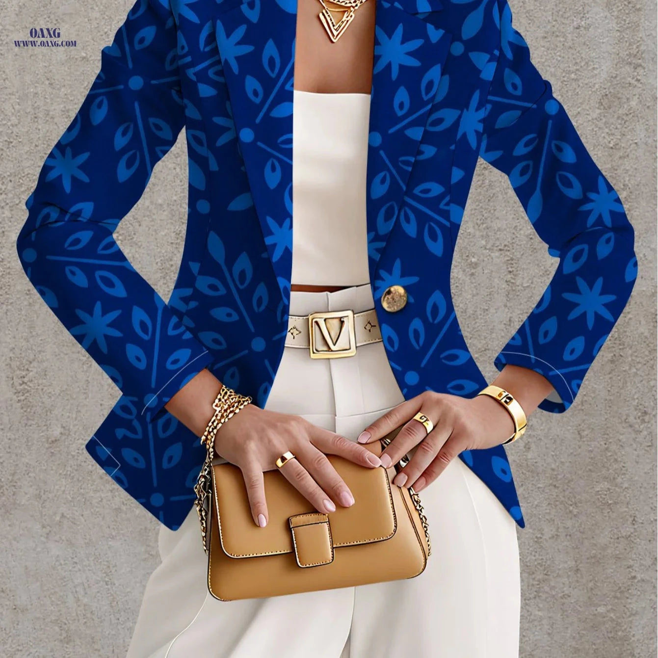 Elegant Long-Sleeve Women's Blazer - Floral Design for Autumn Style   OAXG Mixed colors / S