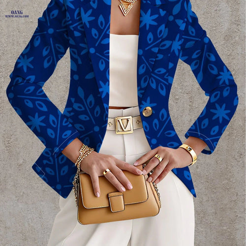Elegant Long-Sleeve Women's Blazer - Floral Design for Autumn Style   OAXG Mixed colors / S