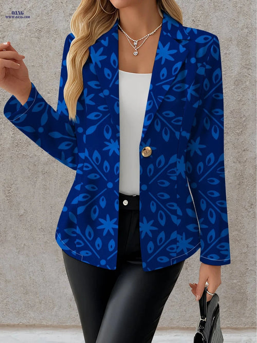 Elegant Long-Sleeve Women's Blazer - Floral Design for Autumn Style   OAXG Mixed colors / S