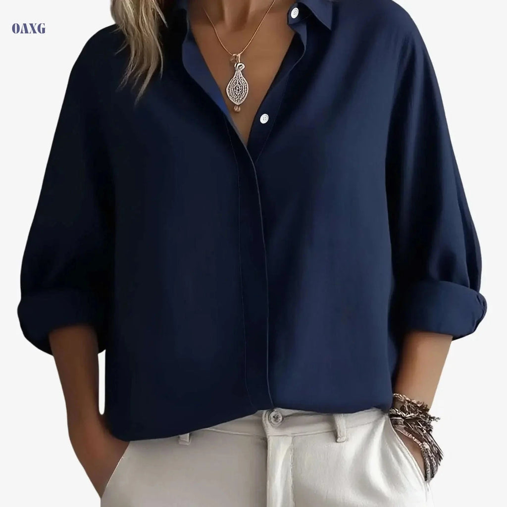 Elegant Long Sleeve Women's Shirt - Hidden Button Placket Fashion   OAXG 