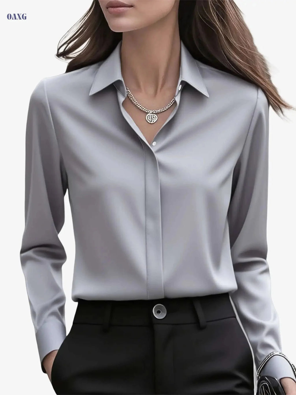 Elegant Long Sleeve Women's Shirt - Hidden Button Placket Fashion   OAXG 