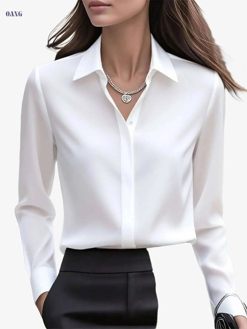 Elegant Long Sleeve Women's Shirt - Hidden Button Placket Fashion   OAXG 