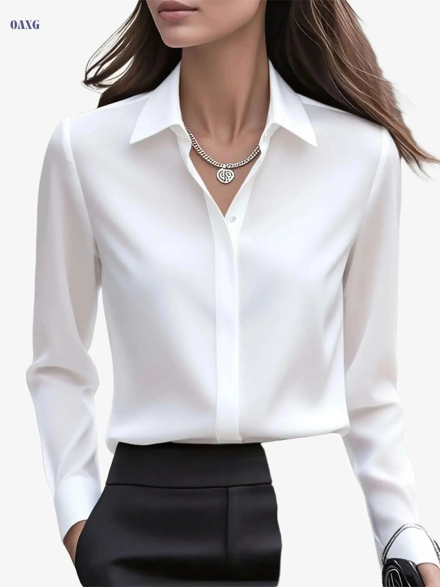 Elegant Long Sleeve Women's Shirt - Hidden Button Placket Fashion   OAXG 