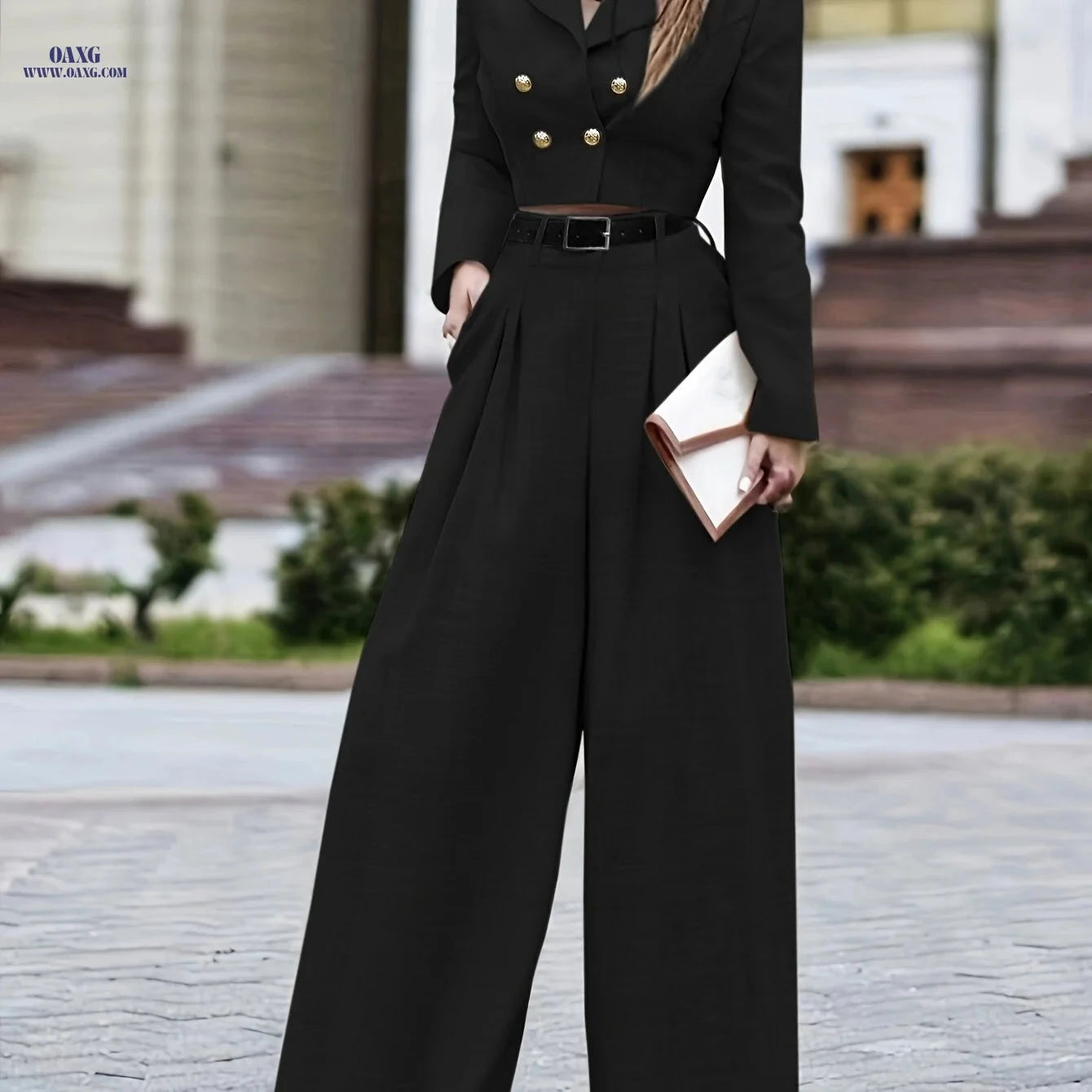Elegant Long-Sleeved Top & Loose Pants Set - Level 1 Fashion   OAXG Apricot / S