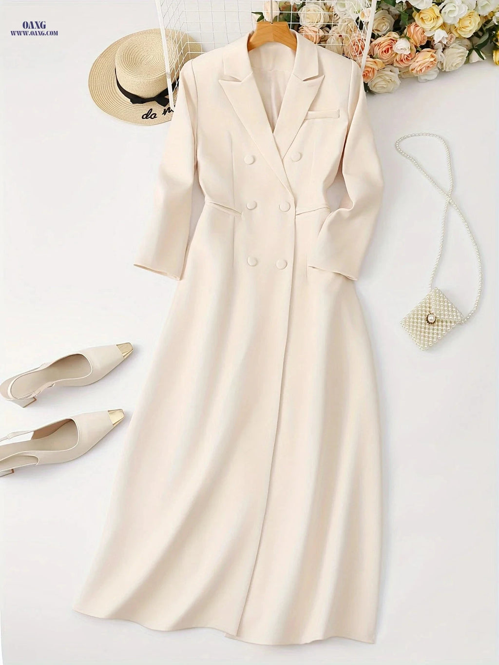 Elegant Long Urban Blazer - Classic Fit, Notched Lapel Style   OAXG 