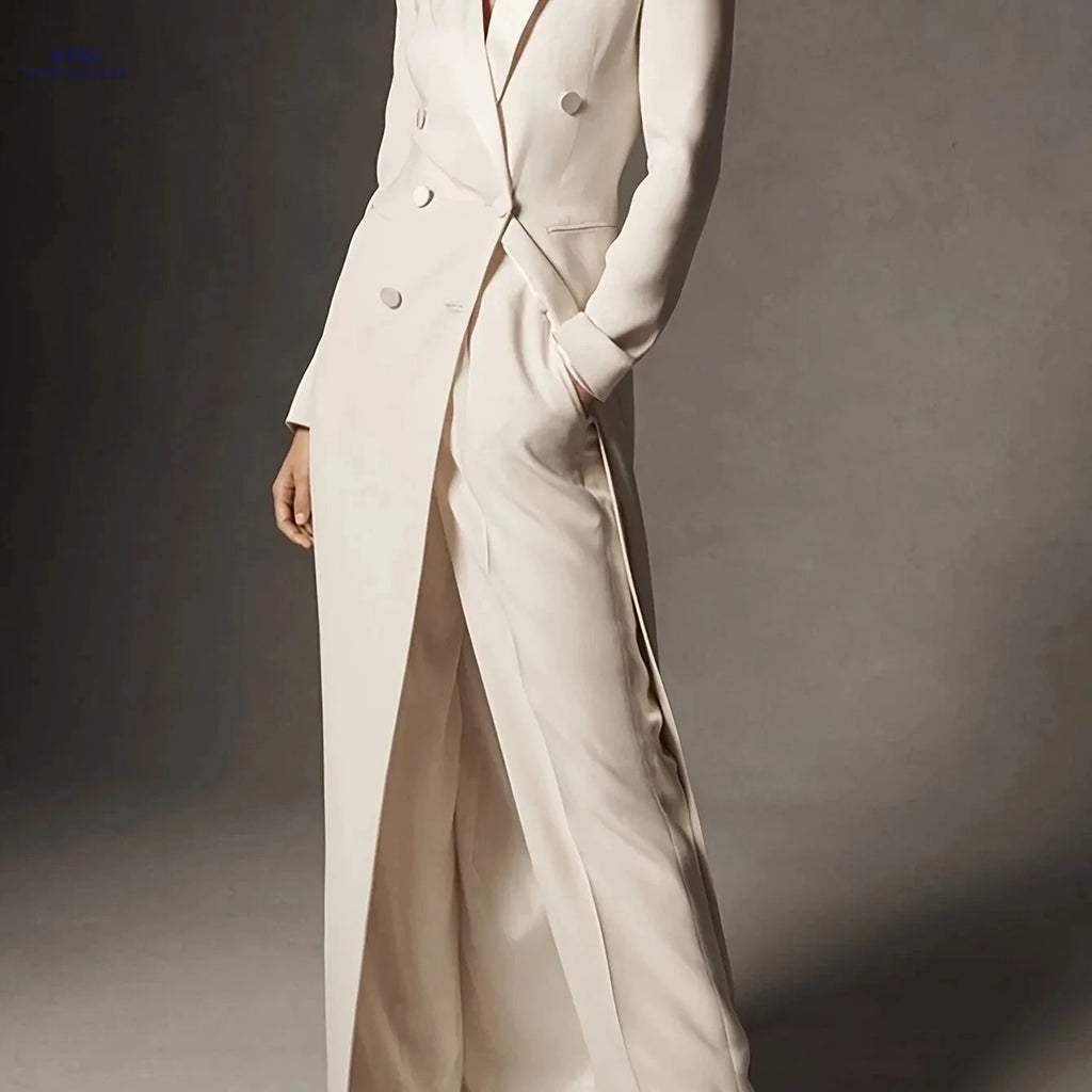 Elegant Long Urban Blazer - Classic Fit, Notched Lapel Style   OAXG Beige / S