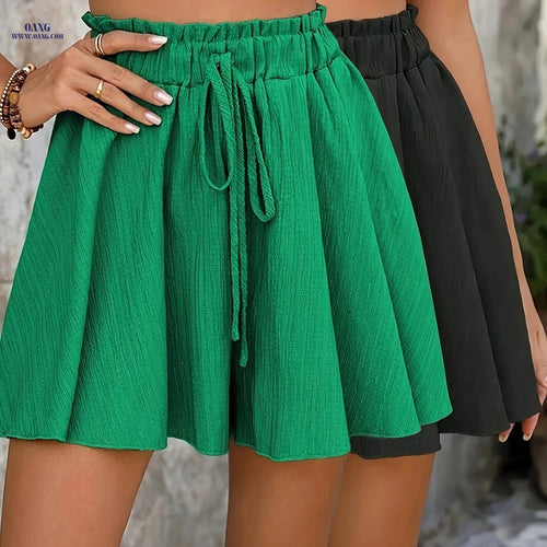 Elegant Loose Beach Shorts - 2pcs Solid Color for Spring/Summer Fun   OAXG 