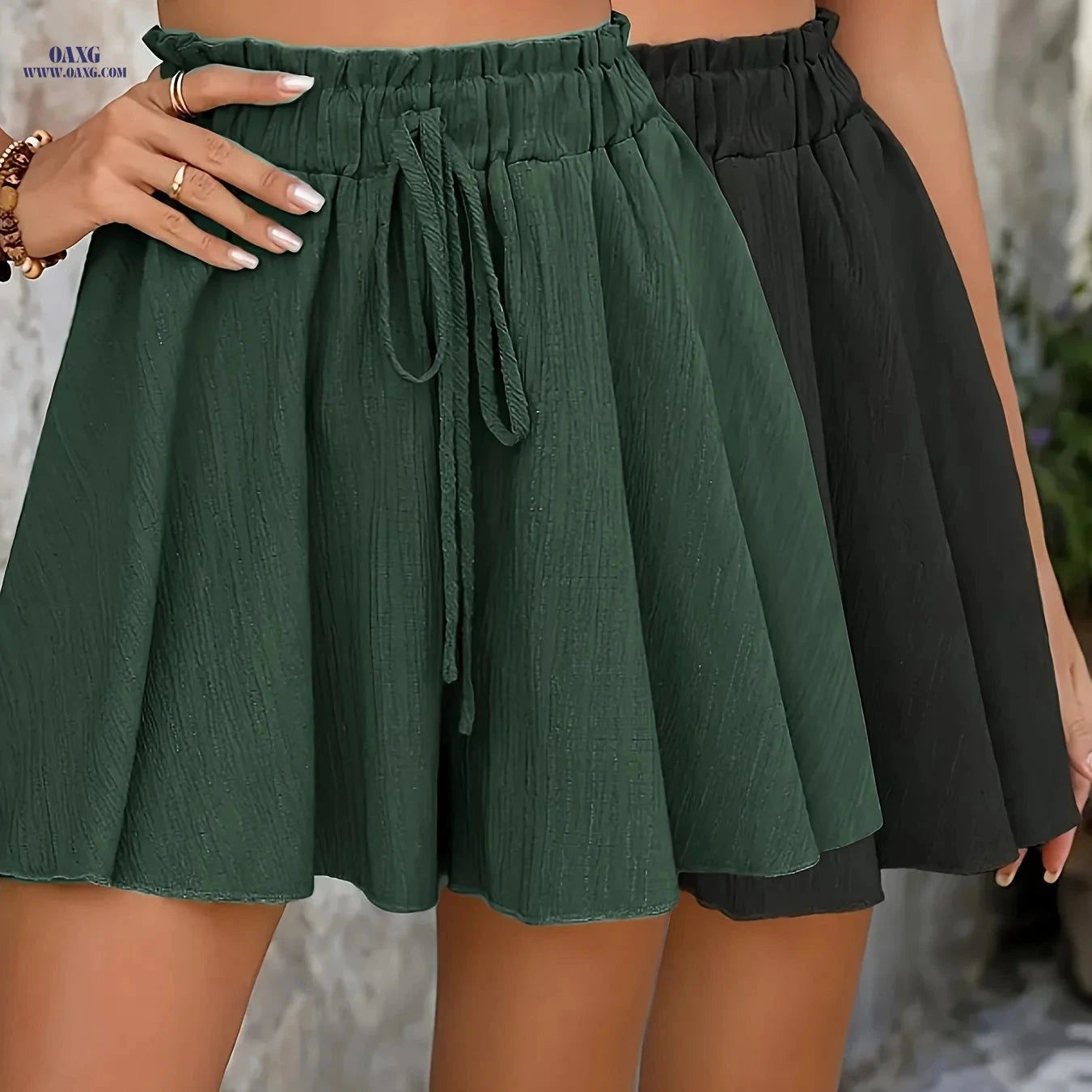 Elegant Loose Beach Shorts - 2pcs Solid Color for Spring/Summer Fun   OAXG 