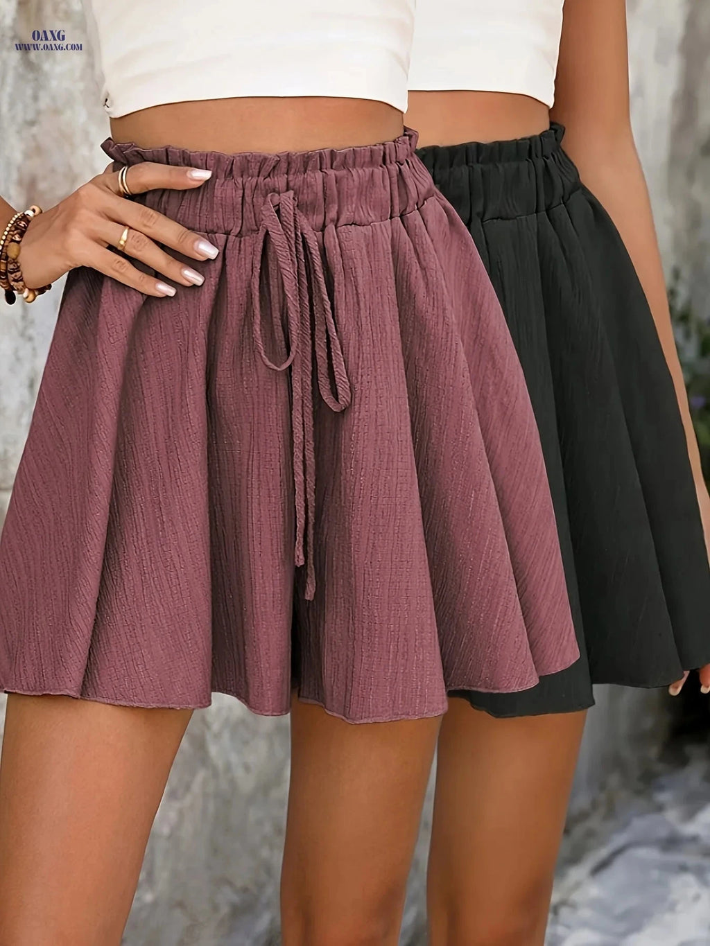 Elegant Loose Beach Shorts - 2pcs Solid Color for Spring/Summer Fun   OAXG 