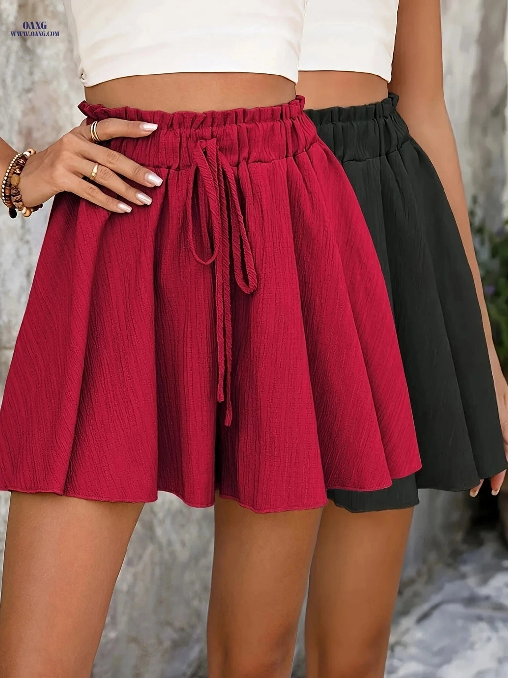 Elegant Loose Beach Shorts - 2pcs Solid Color for Spring/Summer Fun   OAXG 