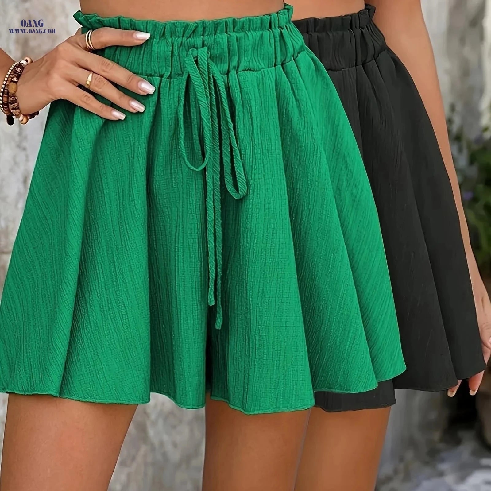 Elegant Loose Beach Shorts - 2pcs Solid Color for Spring/Summer Fun   OAXG 