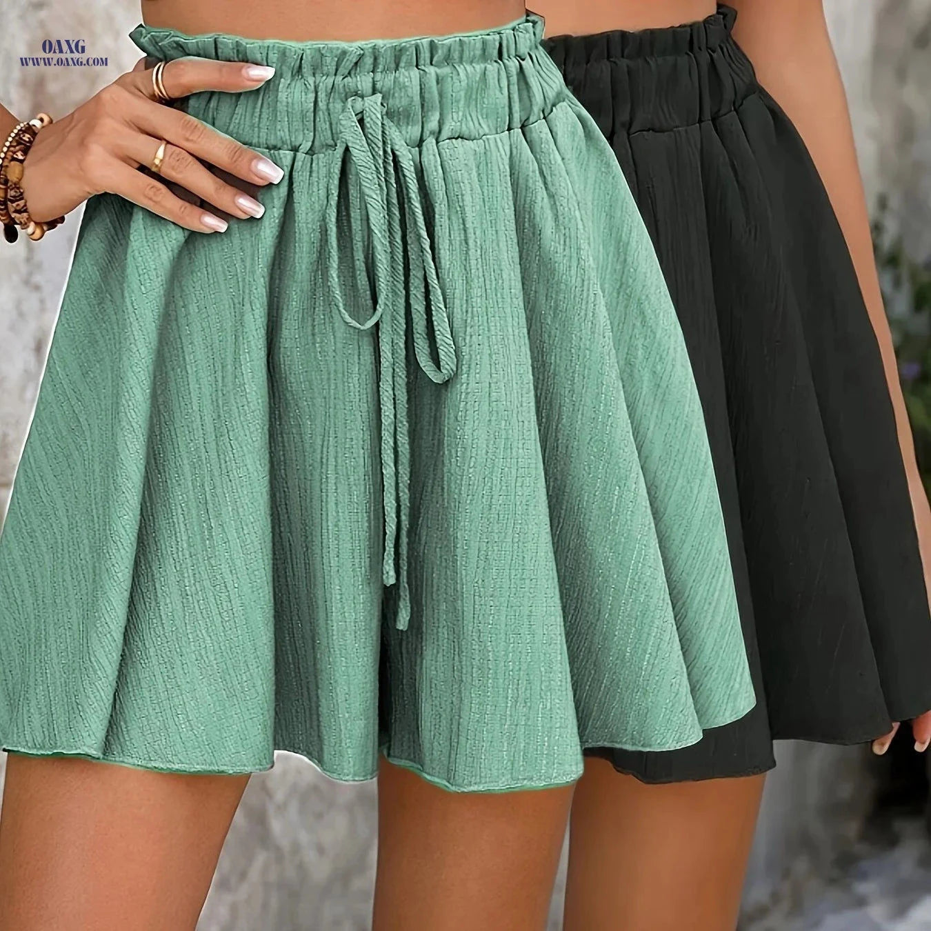 Elegant Loose Beach Shorts - 2pcs Solid Color for Spring/Summer Fun   OAXG 