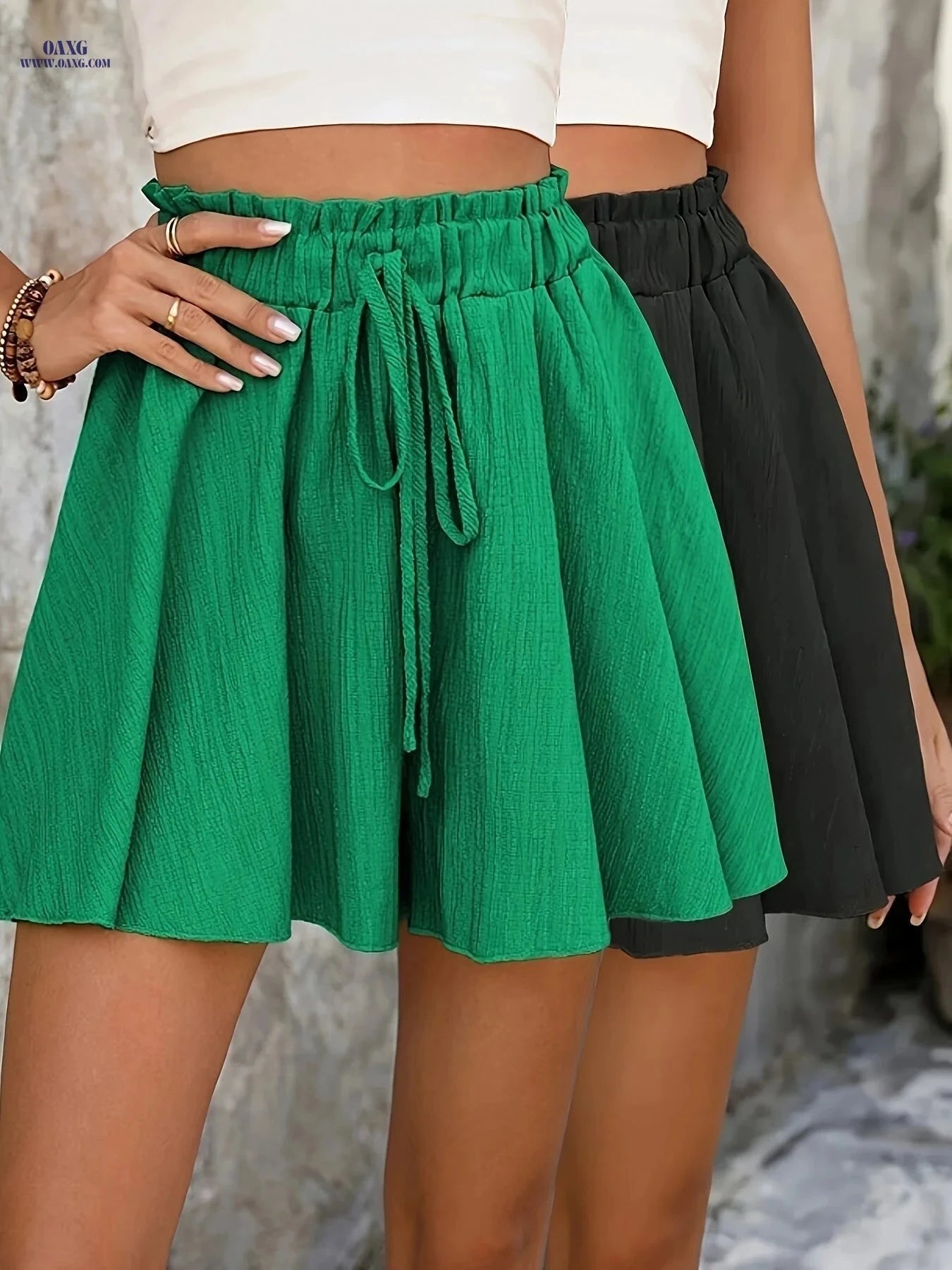 Elegant Loose Beach Shorts - 2pcs Solid Color for Spring/Summer Fun   OAXG 