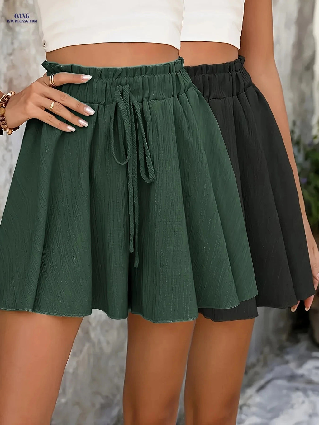 Elegant Loose Beach Shorts - 2pcs Solid Color for Spring/Summer Fun   OAXG 