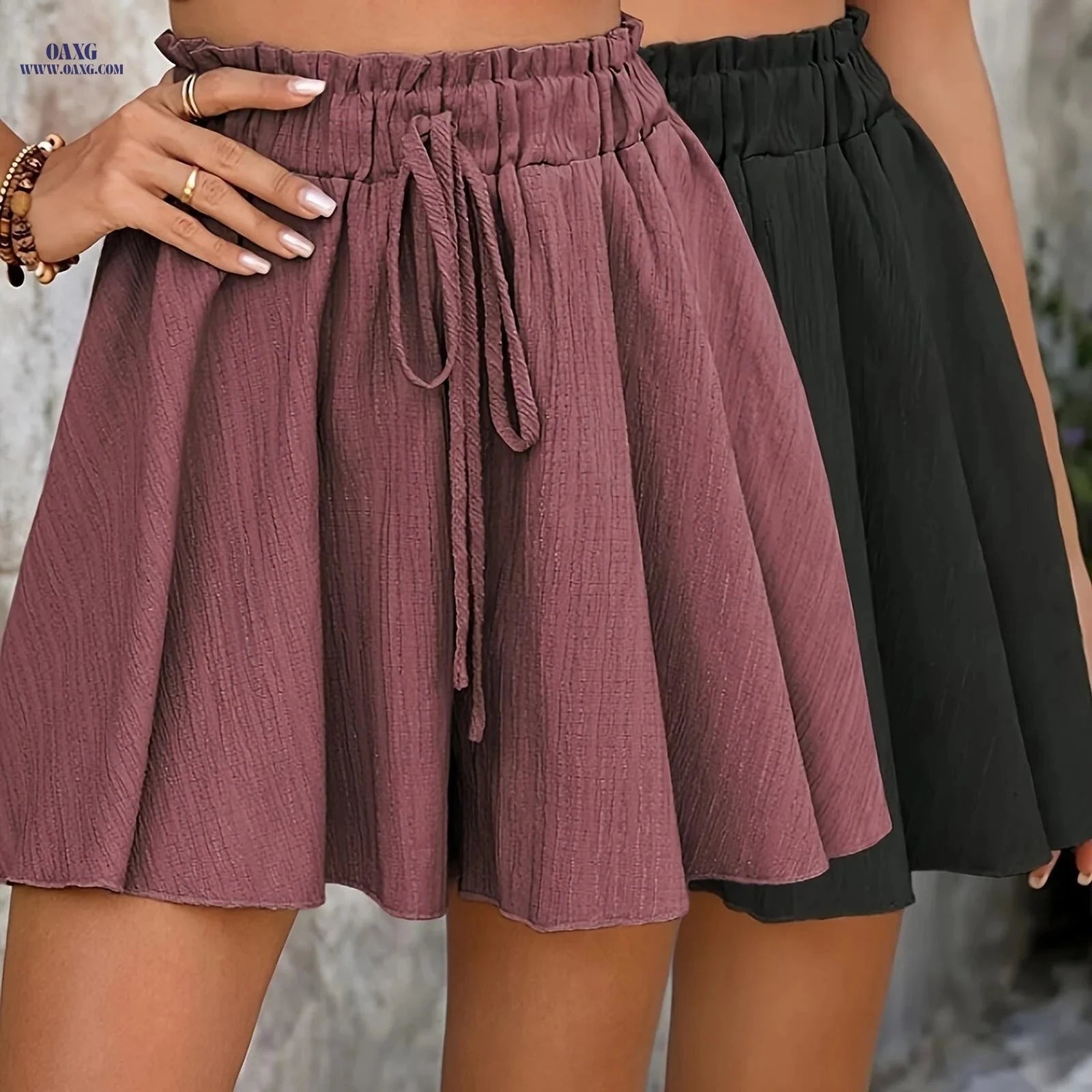 Elegant Loose Beach Shorts - 2pcs Solid Color for Spring/Summer Fun   OAXG 