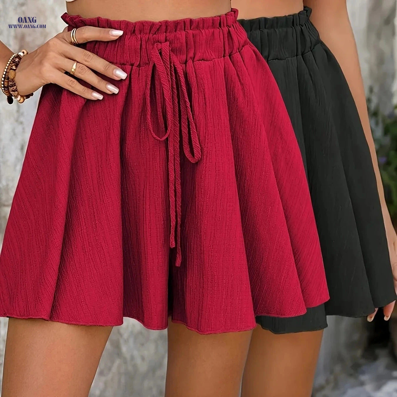 Elegant Loose Beach Shorts - 2pcs Solid Color for Spring/Summer Fun   OAXG 