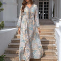 Elegant Loose Fit Long Sleeve Modest Dress - Rhinestone Accents   OAXG 【Multicolor】 / M