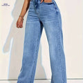 Elegant Medium Stretch Straight-Leg Jeans - All-Season Comfort   OAXG Medium Blue / XS