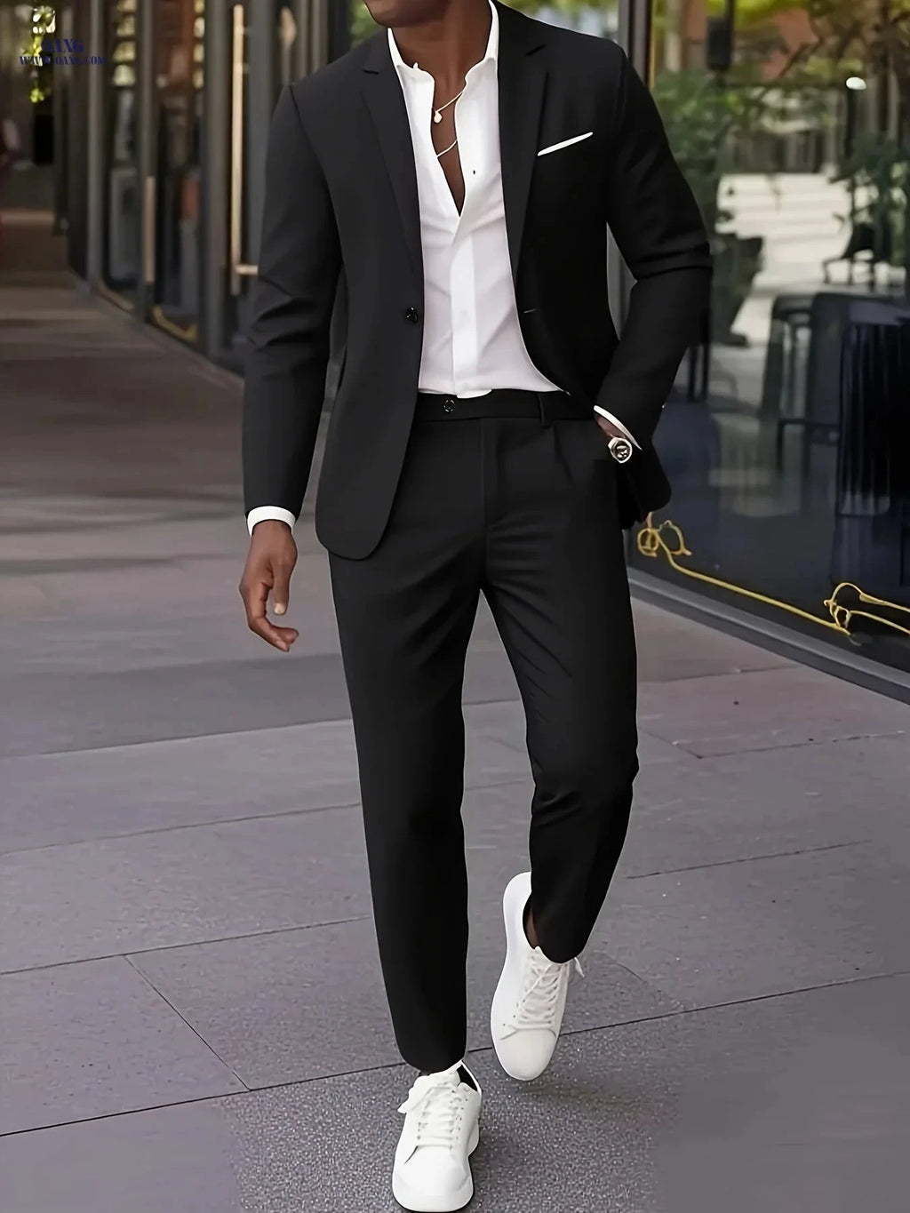 Elegant Men's 2pcs Suit Set - Blazer and Trousers for Business   OAXG Black / FR XXS